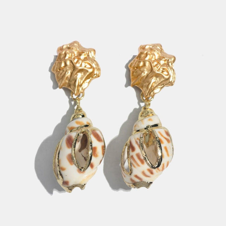 Molten Gold Shell Drop Earrings, Gold Detailing Drop Dangle Shell Earrings, Chunky Minimalistic Gold Earrings