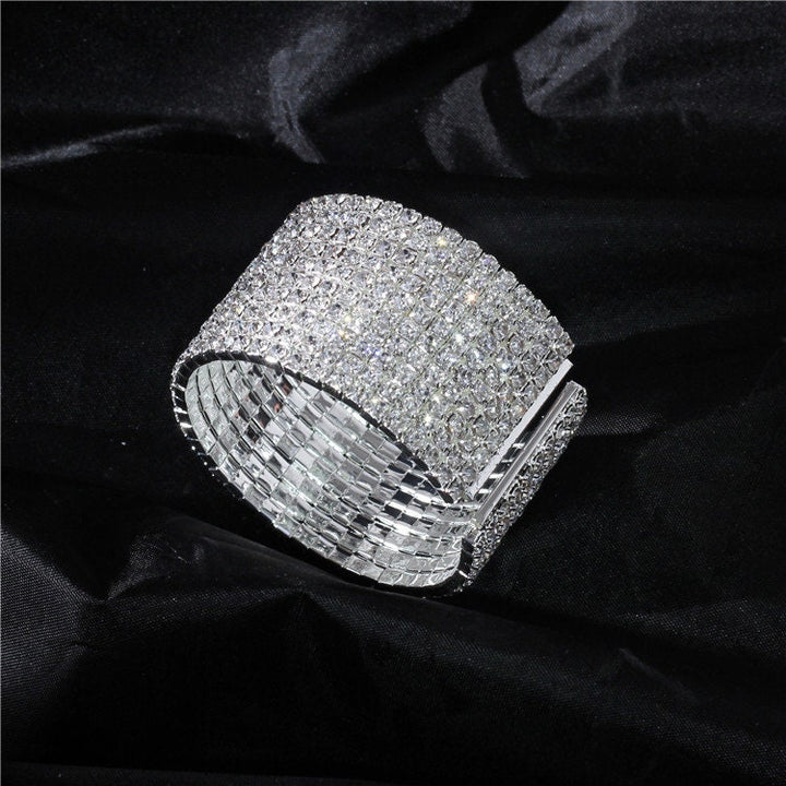 Silver Diamanté Crystal Wrist Bracelet, 10 Rows Rhinestone Crystal Bracelet, Slide On, Ideal Gift