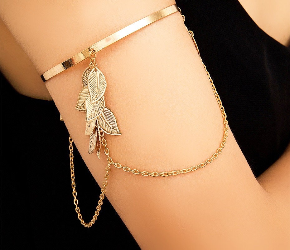 Armlet, Arm Bracelet, Leaf Armlet, Silver, Gold Bracelet, Boho Jewelry, Wedding Jewelry,  Bridal Jewellery, Silver, Gift Idea