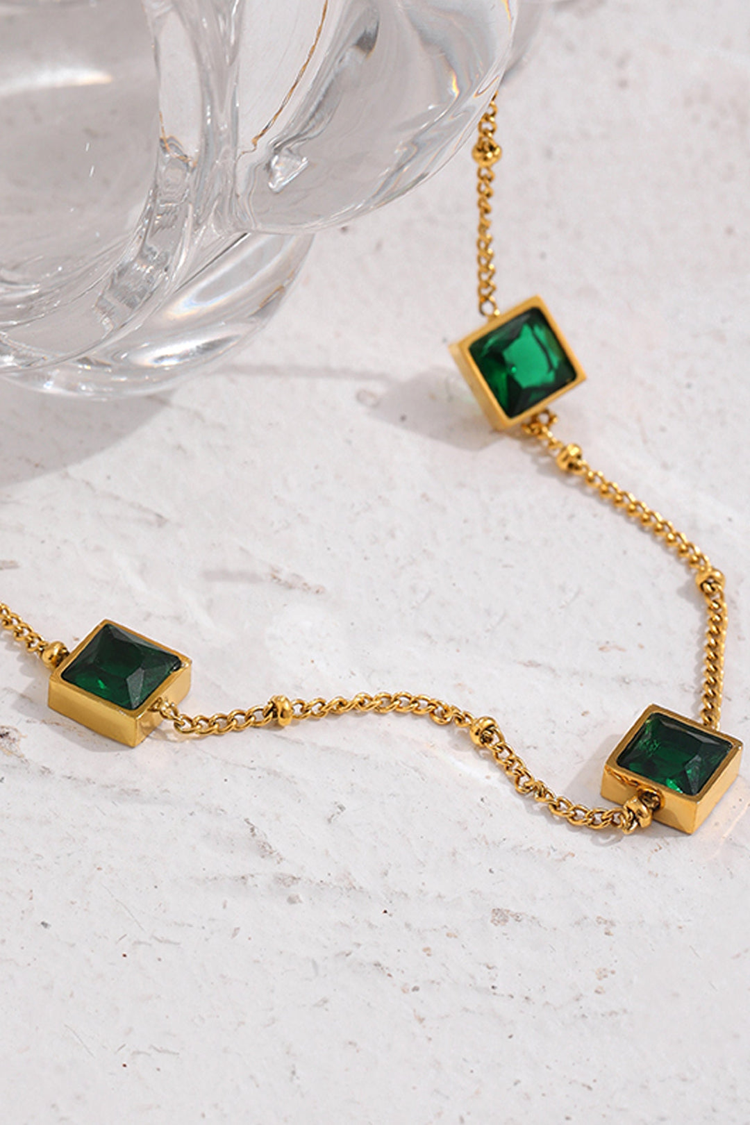 Gold Chain Emerald Green Cubic Rhinestone Crystal Pendant Necklace, Diamond Studded Neck Chain (48 Hour Dispatch)