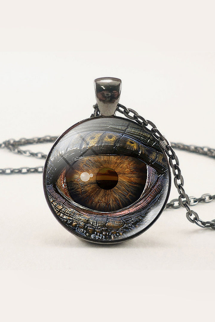 Picture Glass Evil Eye Pendant Necklace, Dragon Eye Necklace, Black Chain Necklace (48 Hour Dispatch)