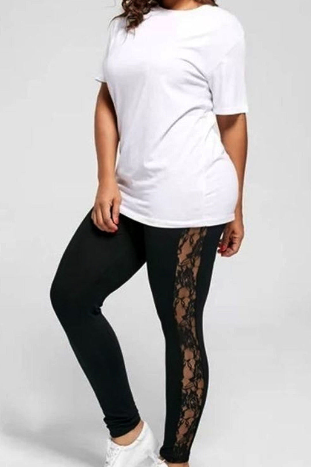 Floral Mesh Side Leg Black Leggings, High Waist Skinny Leggings