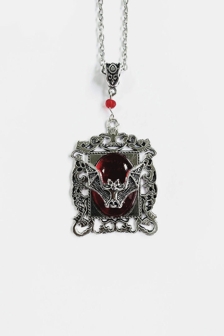 Gothic Metallic Vampire Bat Pendant Silver Chain Necklace, Resin Chunky Metal Necklace, Available in Red & Black (48 Hour Dispatch)