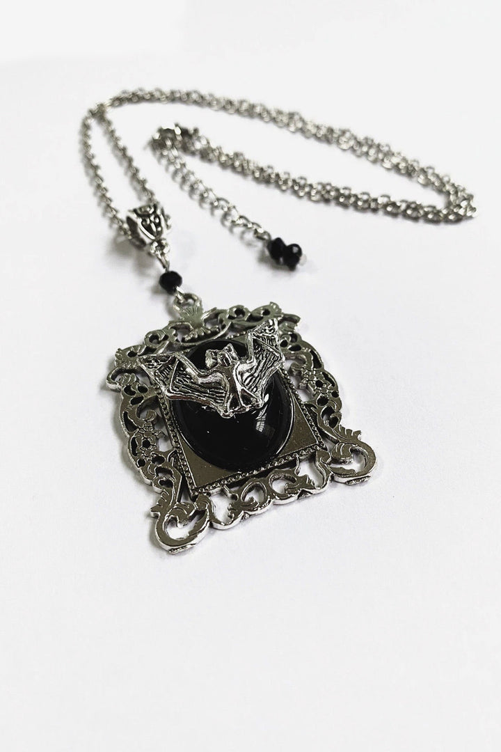 Gothic Metallic Vampire Bat Pendant Silver Chain Necklace, Resin Chunky Metal Necklace, Available in Red & Black (48 Hour Dispatch)