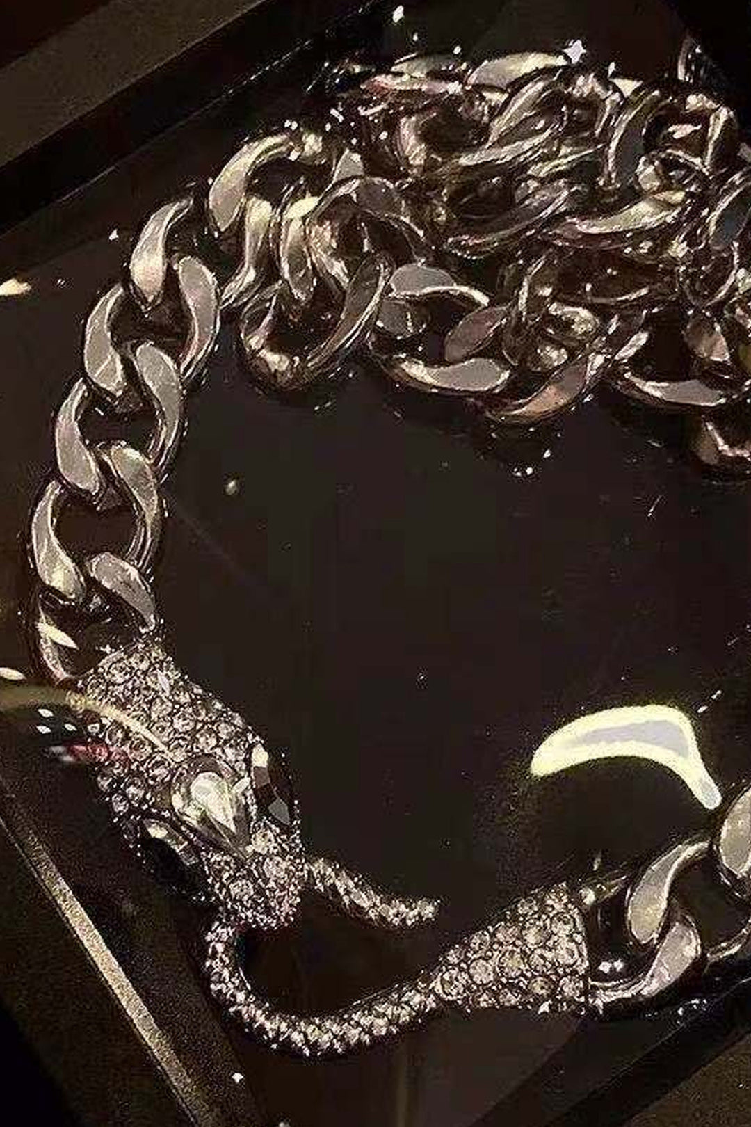 Rhinestone Crystal Encrusted Serpent Chunky Chain Necklace, Thick Chain Snake Choker, Clasp Closure, Available in Silver & Black  (48 Hour Dispatch)