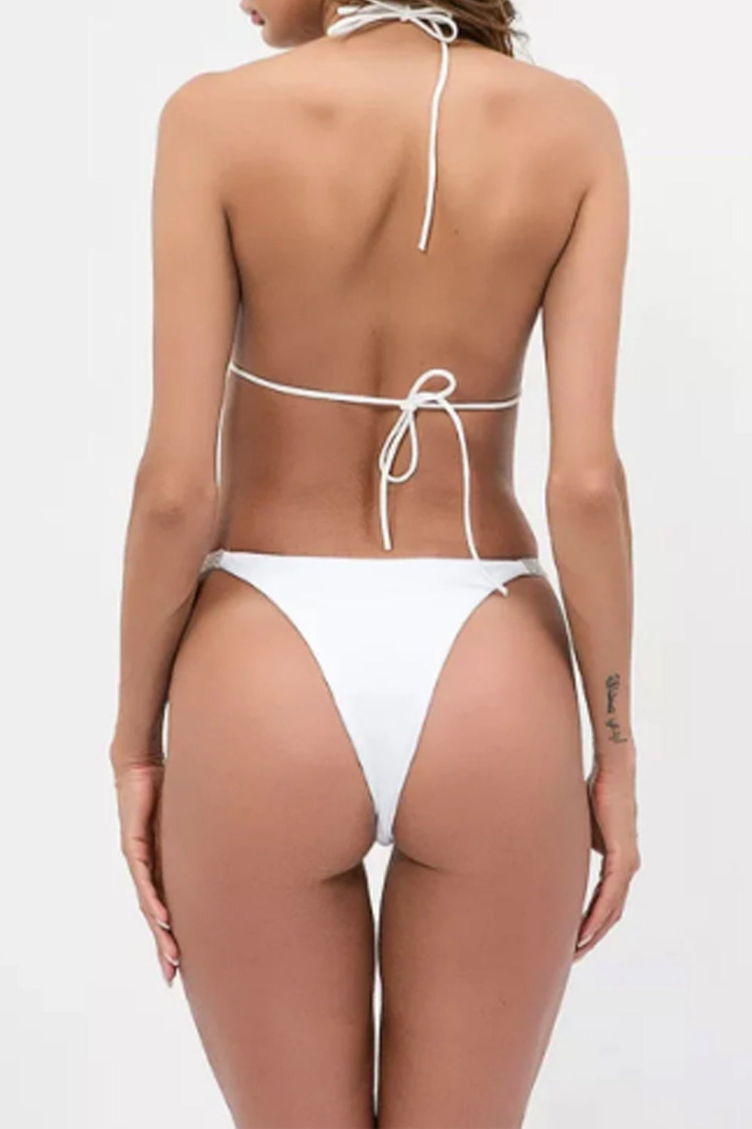 Crystal Push Up Halter Micro Triangle Bikini Swimsuit Set, Available in Black & White