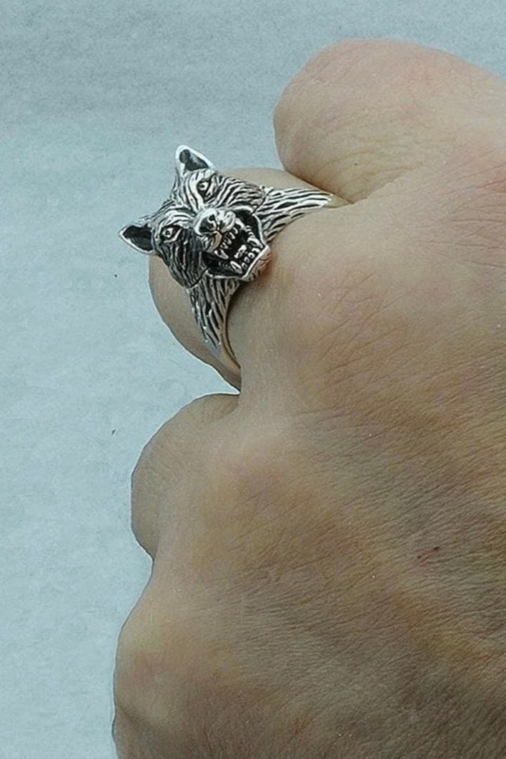 Wolf ring opening and closing ring, retro marcasite Silver Punk, Viking Ring, Mens Ring, Rock Ring.  Size: UK Men's Size 9