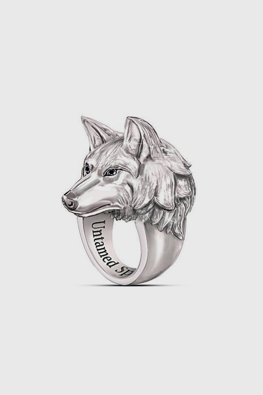 Silver Carved Wolf Inscription Ring, Silver Metal Decor Ring, Men's Chunky Ring (48 Hour Dispatch)