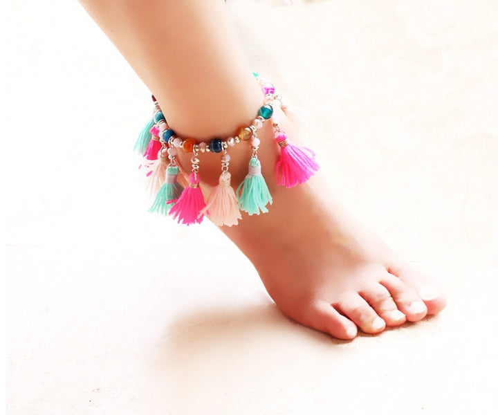 Agate Crystal Tassel  Anklet, Ankle Bracelet, Bohemian Anklet, Boho Ankle Chain, Gift Idea