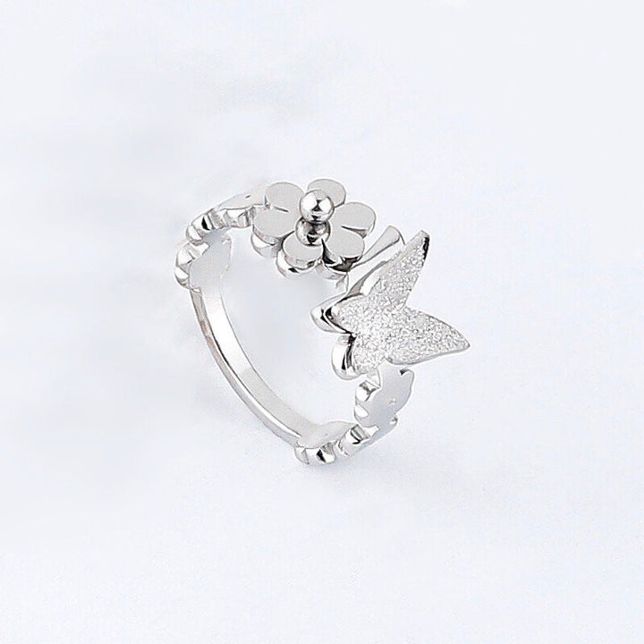 Unique 3D Flower and Butterfly Ring in Silver Finish, Perfect Gift Idea