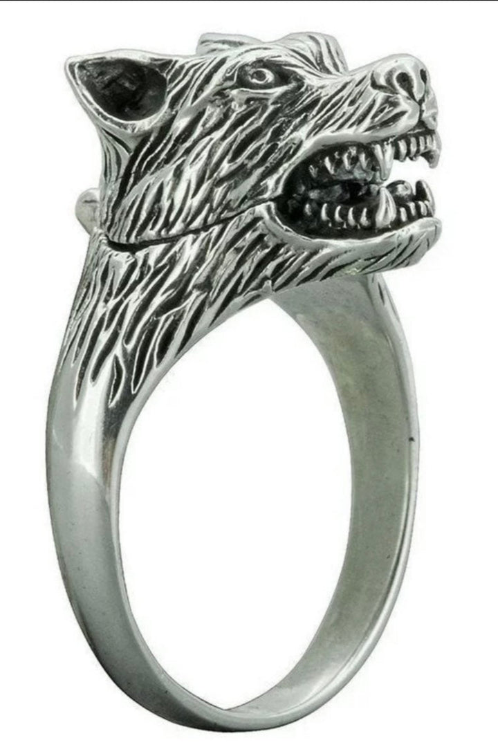 Wolf ring opening and closing ring, retro marcasite Silver Punk, Viking Ring, Mens Ring, Rock Ring.  Size: UK Men's Size 9