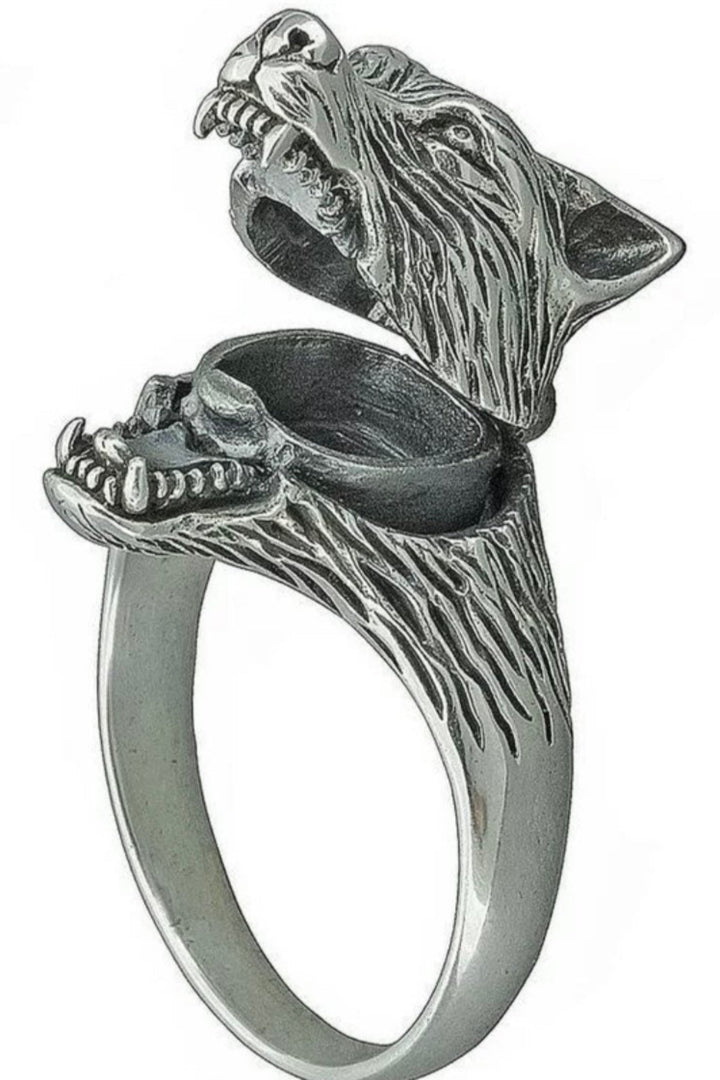 Wolf ring opening and closing ring, retro marcasite Silver Punk, Viking Ring, Mens Ring, Rock Ring.  Size: UK Men's Size 9