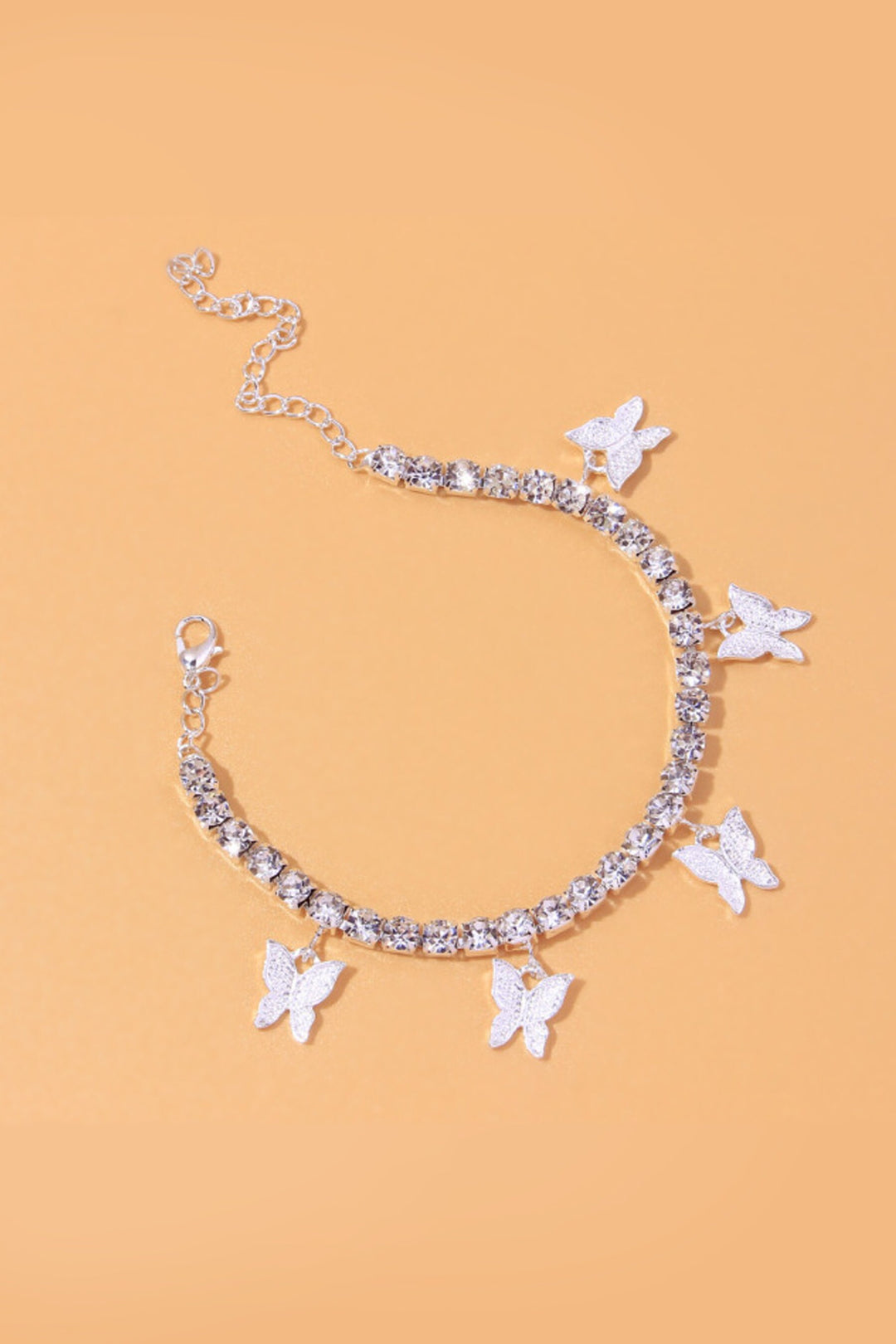 Y2K Silver Butterfly & Heart Shaped Rhinestone Crystal Anklet, Diamond Studded Ankle Bracelet, Rhinestone Chain Anklet  (48 Hour Dispatch)