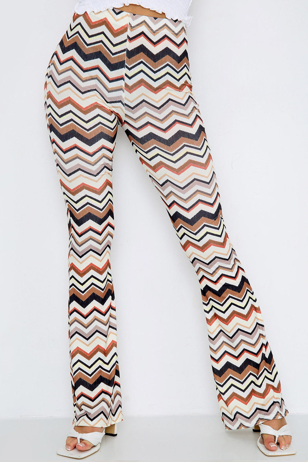 Zig Zag Geometric Print Flared Wide Leg Trousers, High Waisted Flare Leg Pants, Available in 4 Colors