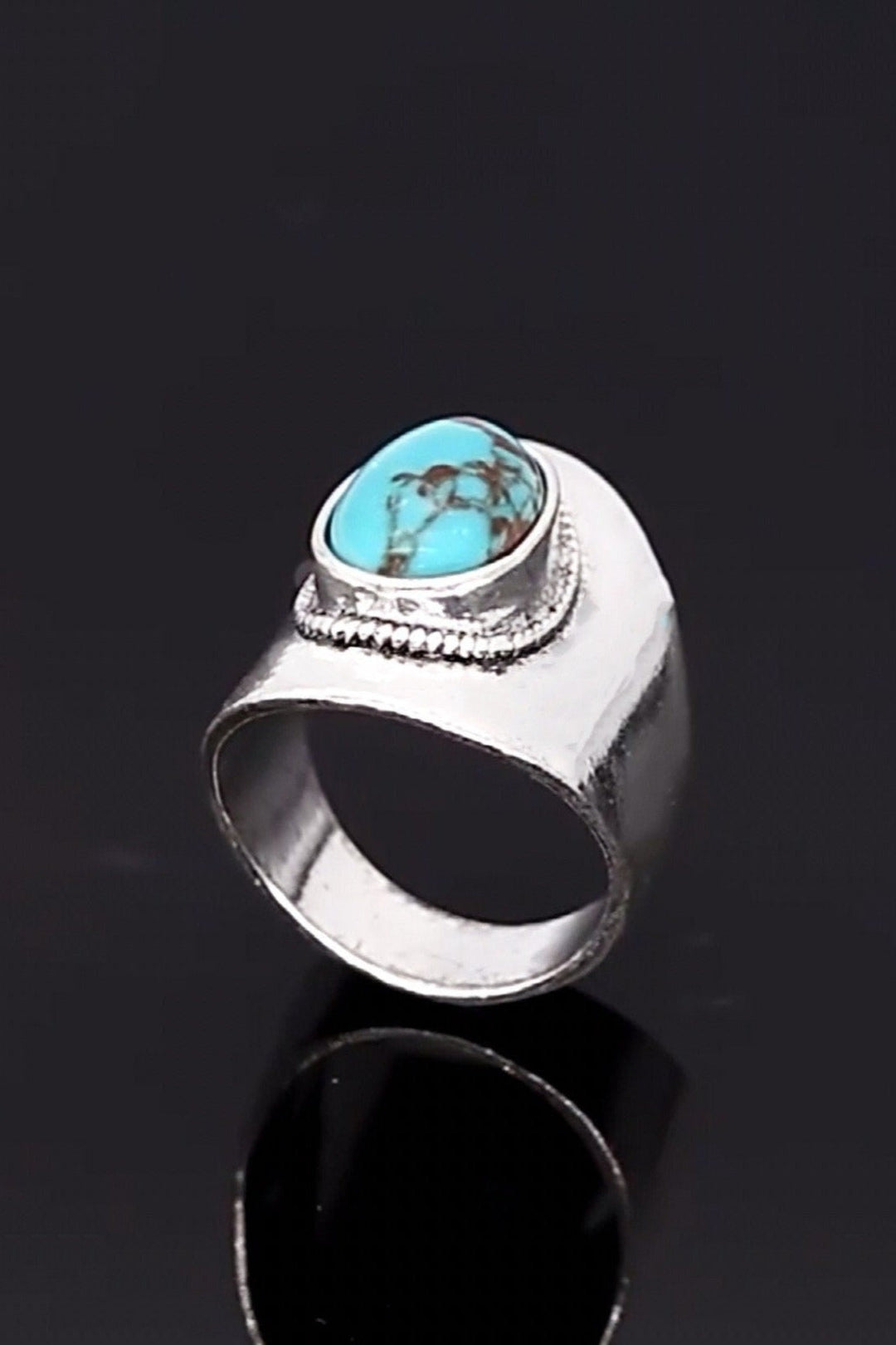 Silver Ring, Tibetan Ring, Womens Ring, Turquoise cabochon Ring Jewelry, Antique Silver Finish, Silver Ring, Big Rings, Boho Hippie Jewelery