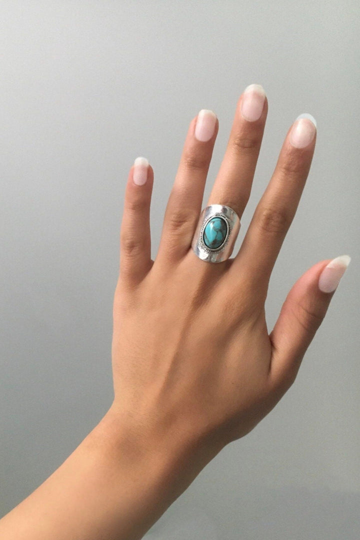 Silver Ring, Tibetan Ring, Womens Ring, Turquoise cabochon Ring Jewelry, Antique Silver Finish, Silver Ring, Big Rings, Boho Hippie Jewelery