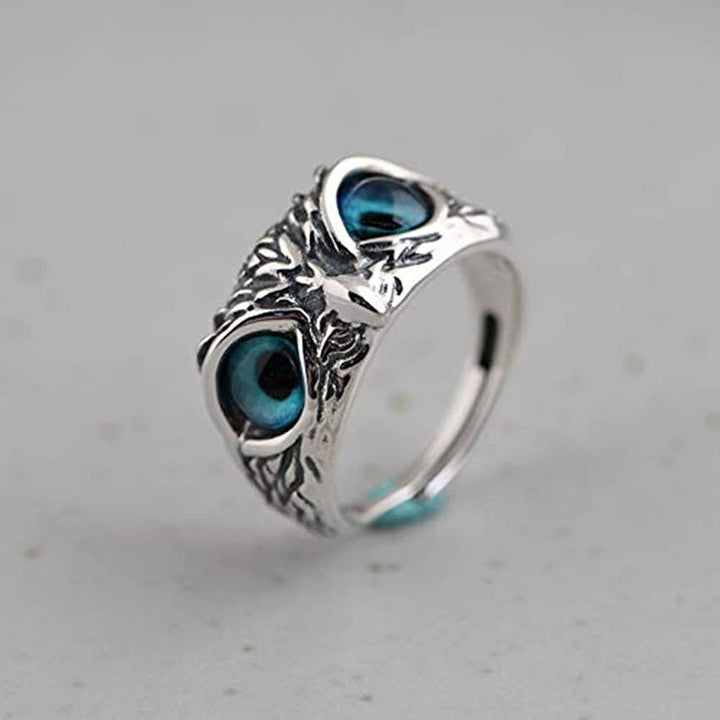 Silver Owl Ring, Unisex Silver  Ring, Evil Eye Ring Jewelry, Antique Silver Finish, Big Rings, Mens Silver Ring