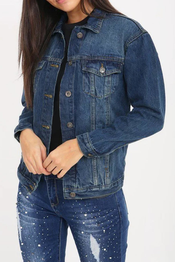 Y2K Embroidered Dark Blue Wash Denim Jacket, Available in Gold & Silver Design