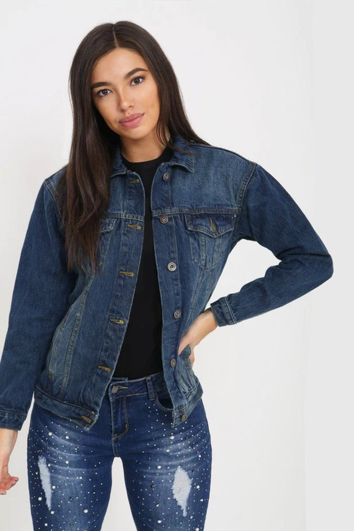 Y2K Embroidered Dark Blue Wash Denim Jacket, Available in Gold & Silver Design