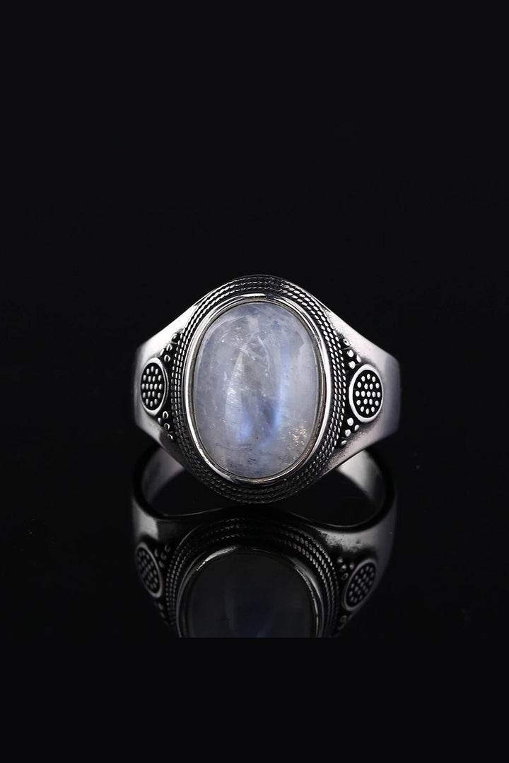 Oval Opal Moonstone Gemstone Silver Ring, Crystal Gem Ring (48 Hour Dispatch)