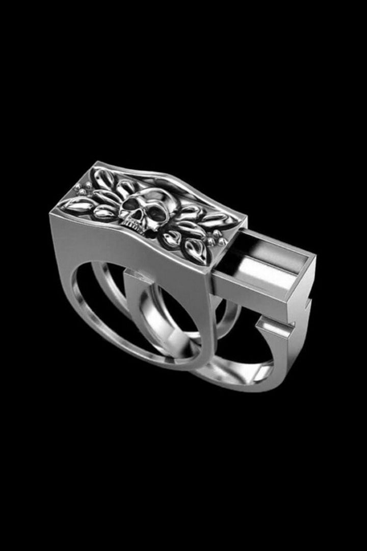 Chunky Metal Barrel Skull Double Slide Ring, Rhinestone Gun Barrel Sculptured Ring, Available in 2 Designs [UK Size 9] (48 Hour Dispatch)