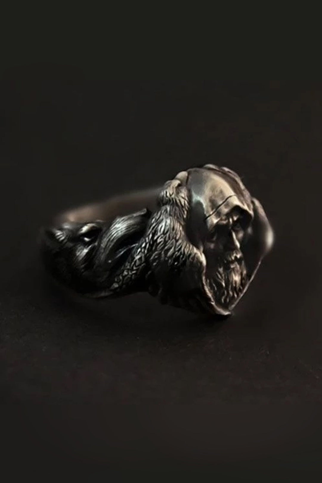 Norse Mythology Silver Viking Ring, Chunky Odin Sculpted Stainless Steel Ring (48 Hour Dispatch)