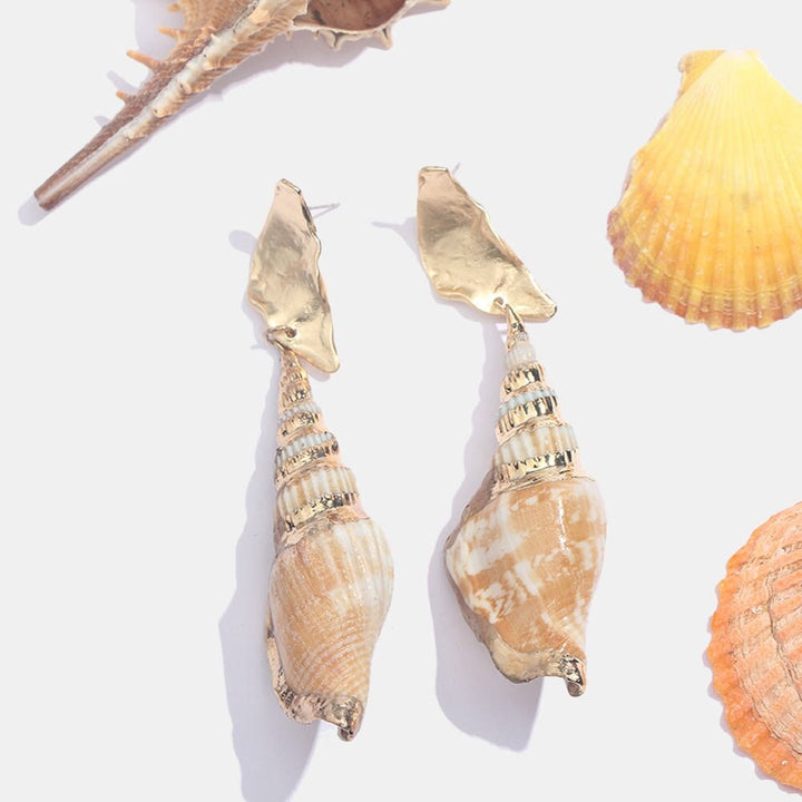 Large Conch Shell Gold Earrings, Gold Shell Drop Dangle Earrings, Chunky Minimalistic Earrings