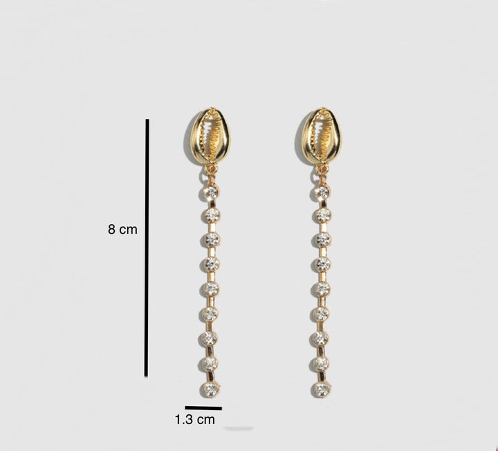 Gold Cowrie Shell Rhinestone Dangle Drop Earrings, Rhinestone Crystal Drop Earrings, Minimalistic Long Earrings