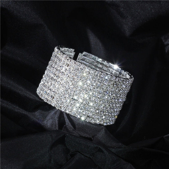 Silver Diamanté Crystal Wrist Bracelet, 10 Rows Rhinestone Crystal Bracelet, Slide On, Ideal Gift