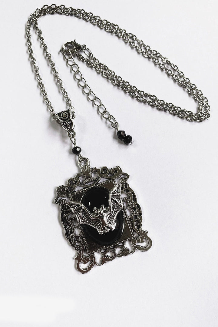 Gothic Metallic Vampire Bat Pendant Silver Chain Necklace, Resin Chunky Metal Necklace, Available in Red & Black (48 Hour Dispatch)