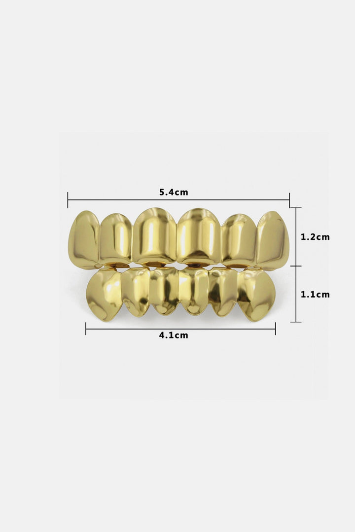 Gold Chunky Top & Bottom Six Piece Grill Set, Gold Metal Teeth Grillz, Full Mouth Plated Tooth Grill  (48 Hour Dispatch)