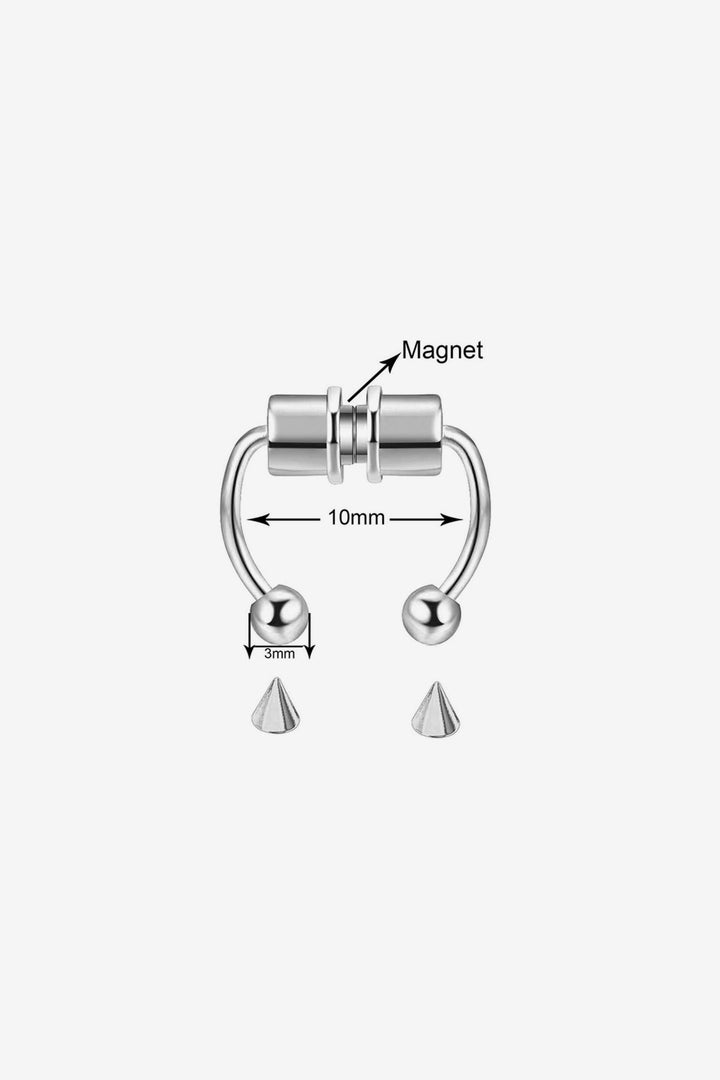 Magnetic Silver Horseshoe Septum Ring Piercing, Faux Fake Nose Piercing, Available with Circular Barbells & Spiked Barbells  (48 Hour Dispatch)