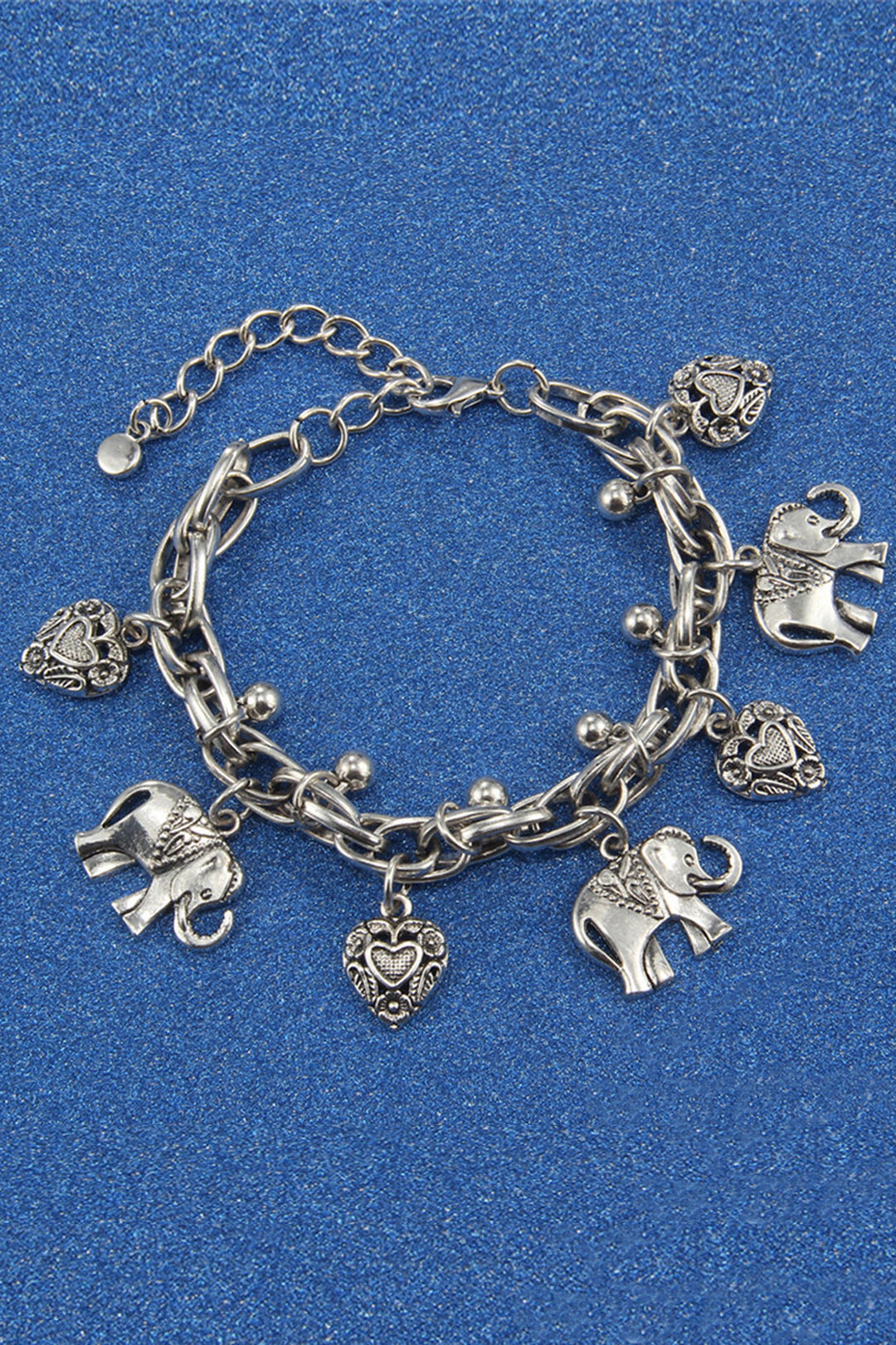 Y2K Dainty Elephant & Heart Pendant Silver Anklet, Chunky Minimalistic Trinket Charm Anklet  (48 Hour Dispatch)