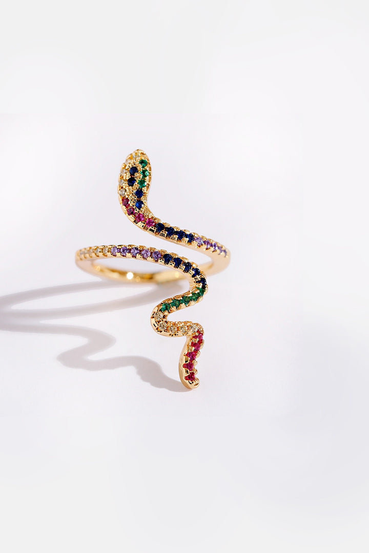 Rainbow Crystal Rhinestone Gold Serpent Stackable Ring, Y2K Bohemian Ring (48 Hour Dispatch)