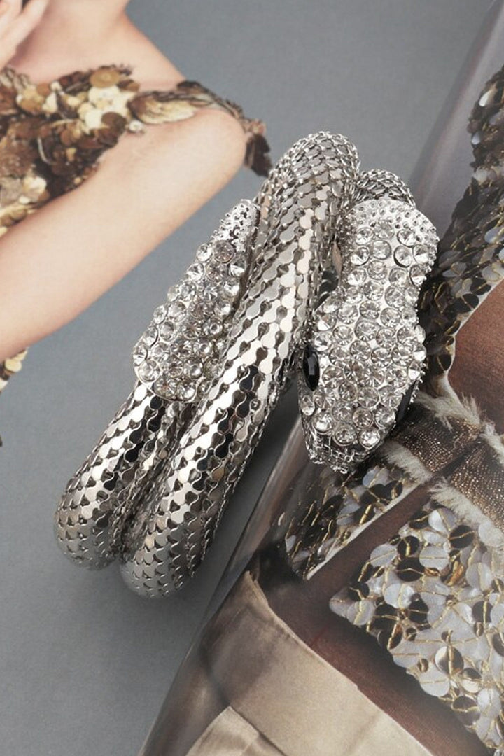 Serpent Sculptured Rhinestone Crystal Bracelet, Diamond Encrusted Wrist Band, Available in Silver & Gold (48 Hour Dispatch)