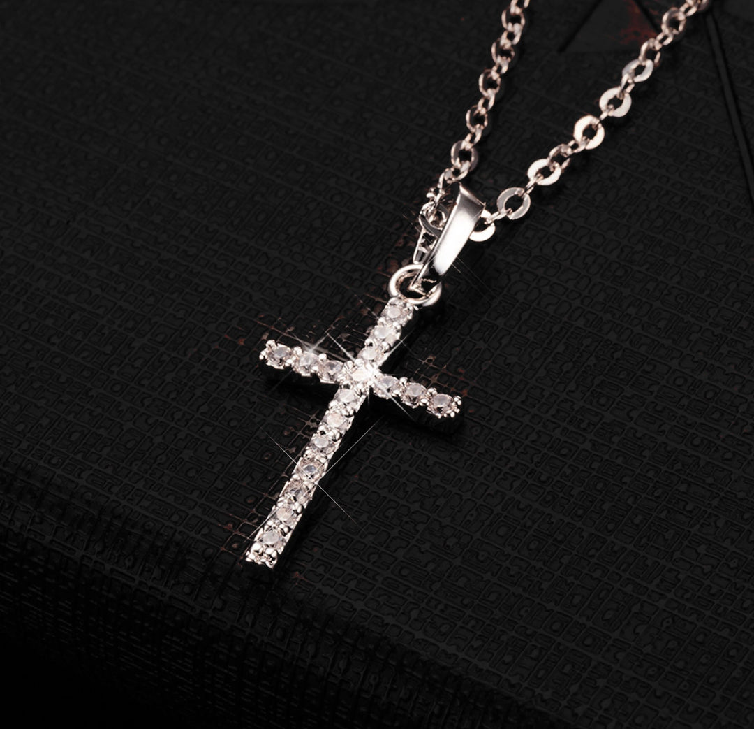 Crystal Cross, Silver Cross Pendant Necklace, Gold Cross Necklace, Simple Cross Necklace, Velvet Choker with Cross (48 Hour Dispatch)