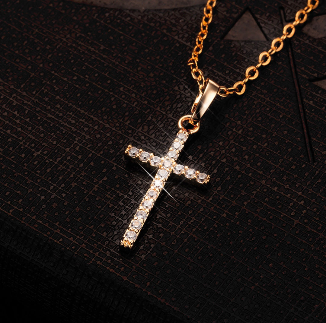 Crystal Cross, Silver Cross Pendant Necklace, Gold Cross Necklace, Simple Cross Necklace, Velvet Choker with Cross (48 Hour Dispatch)