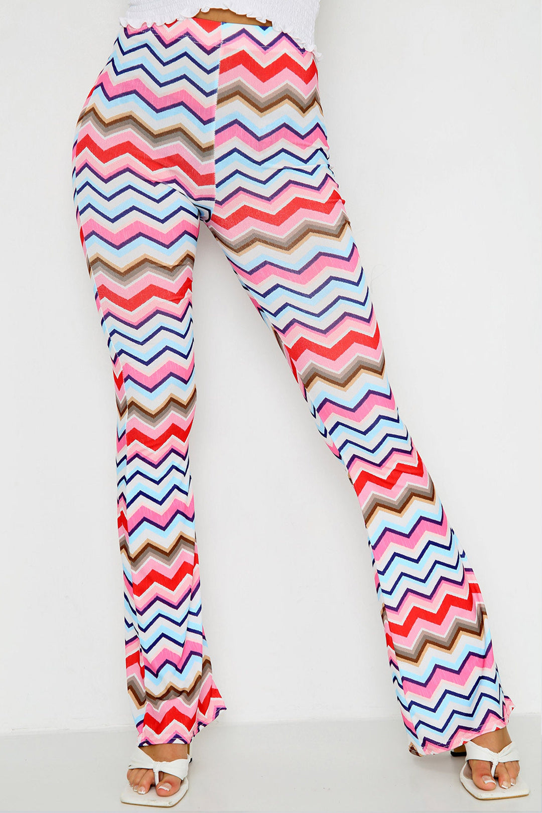 Zig Zag Geometric Print Flared Wide Leg Trousers, High Waisted Flare Leg Pants, Available in 4 Colors