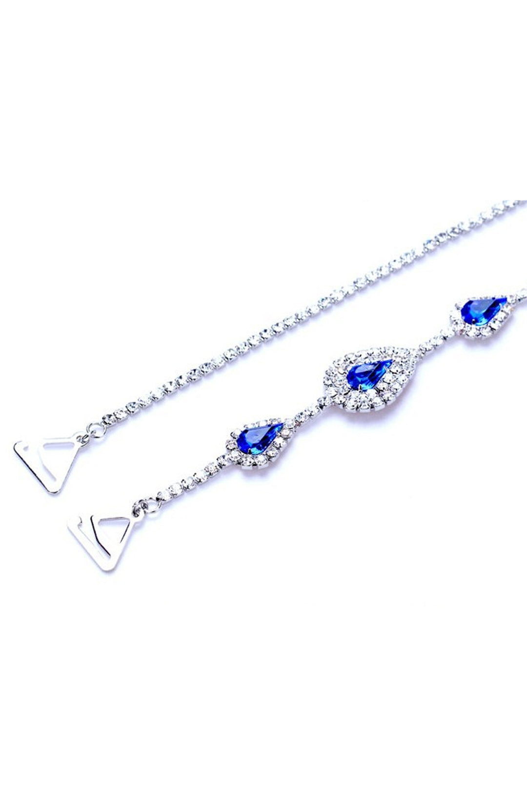 Silver & Blue Crystal Rhinestone Bra Strap, Body Jewellery Chain Removable Bra Strap, Dress Strap, Cami, Crop Top and Bikini Strap (48 Hour Dispatch)