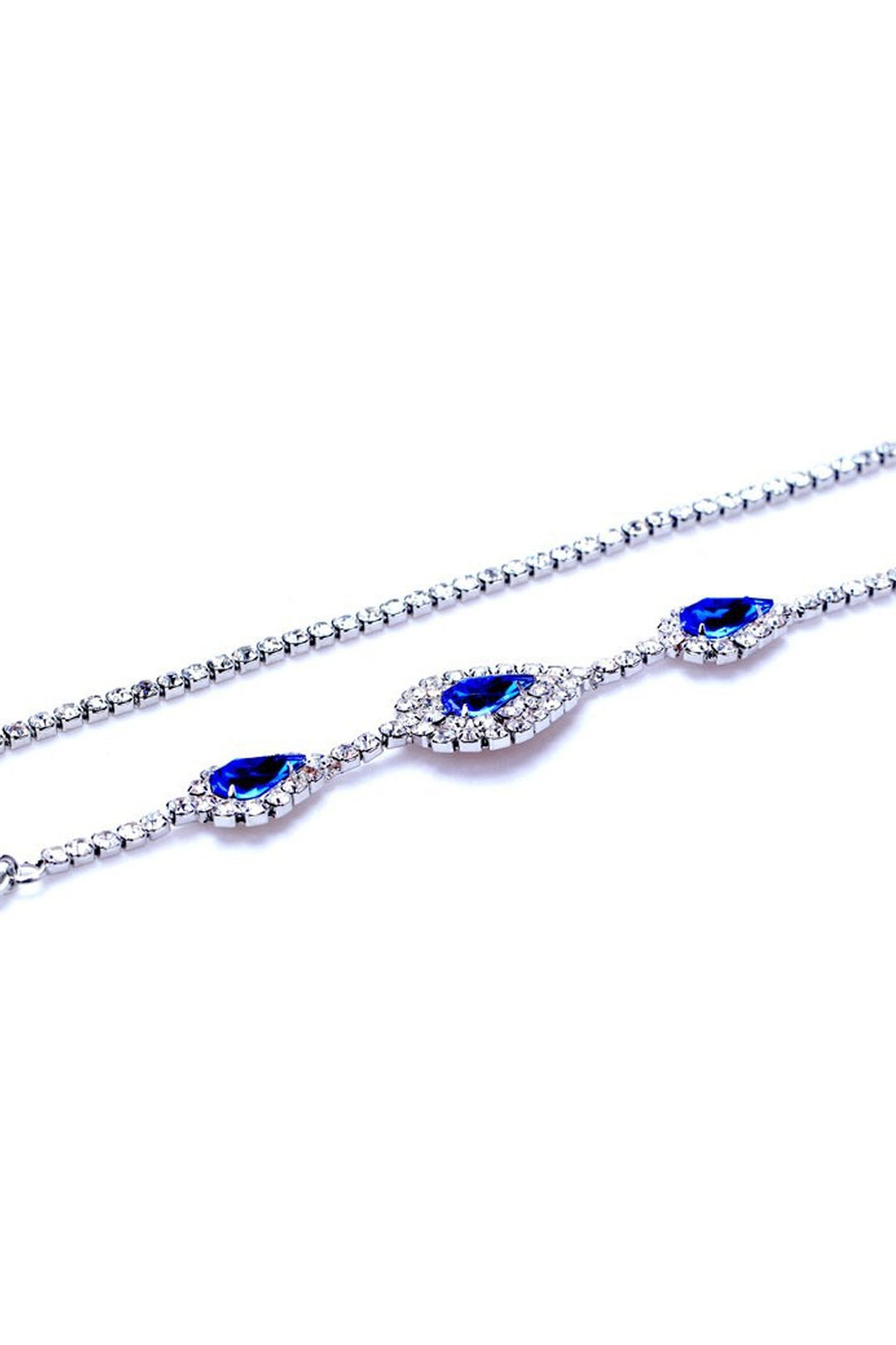 Silver & Blue Crystal Rhinestone Bra Strap, Body Jewellery Chain Removable Bra Strap, Dress Strap, Cami, Crop Top and Bikini Strap (48 Hour Dispatch)