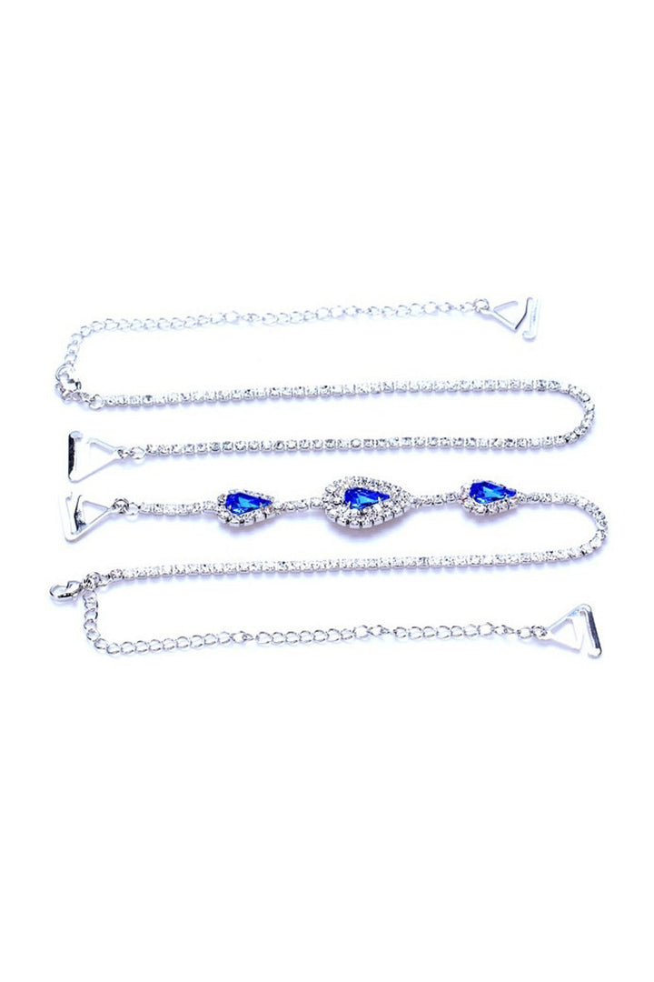 Silver & Blue Crystal Rhinestone Bra Strap, Body Jewellery Chain Removable Bra Strap, Dress Strap, Cami, Crop Top and Bikini Strap (48 Hour Dispatch)