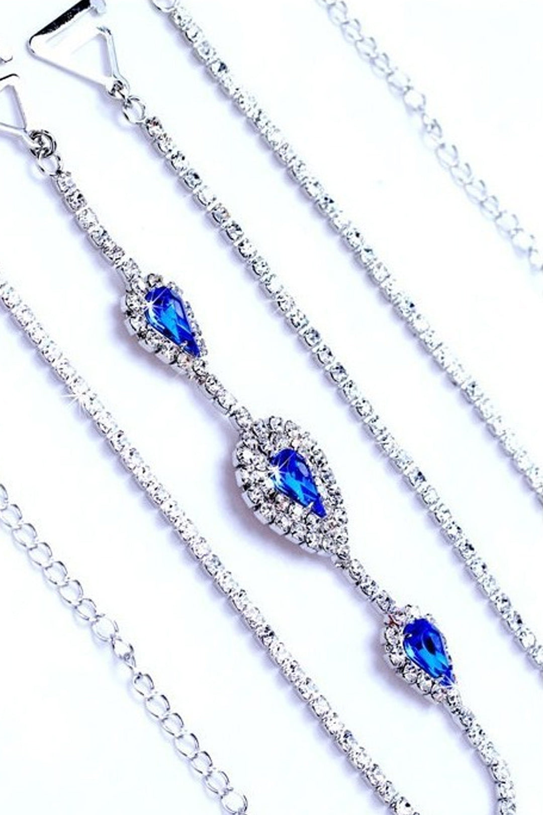 Silver & Blue Crystal Rhinestone Bra Strap, Body Jewellery Chain Removable Bra Strap, Dress Strap, Cami, Crop Top and Bikini Strap (48 Hour Dispatch)