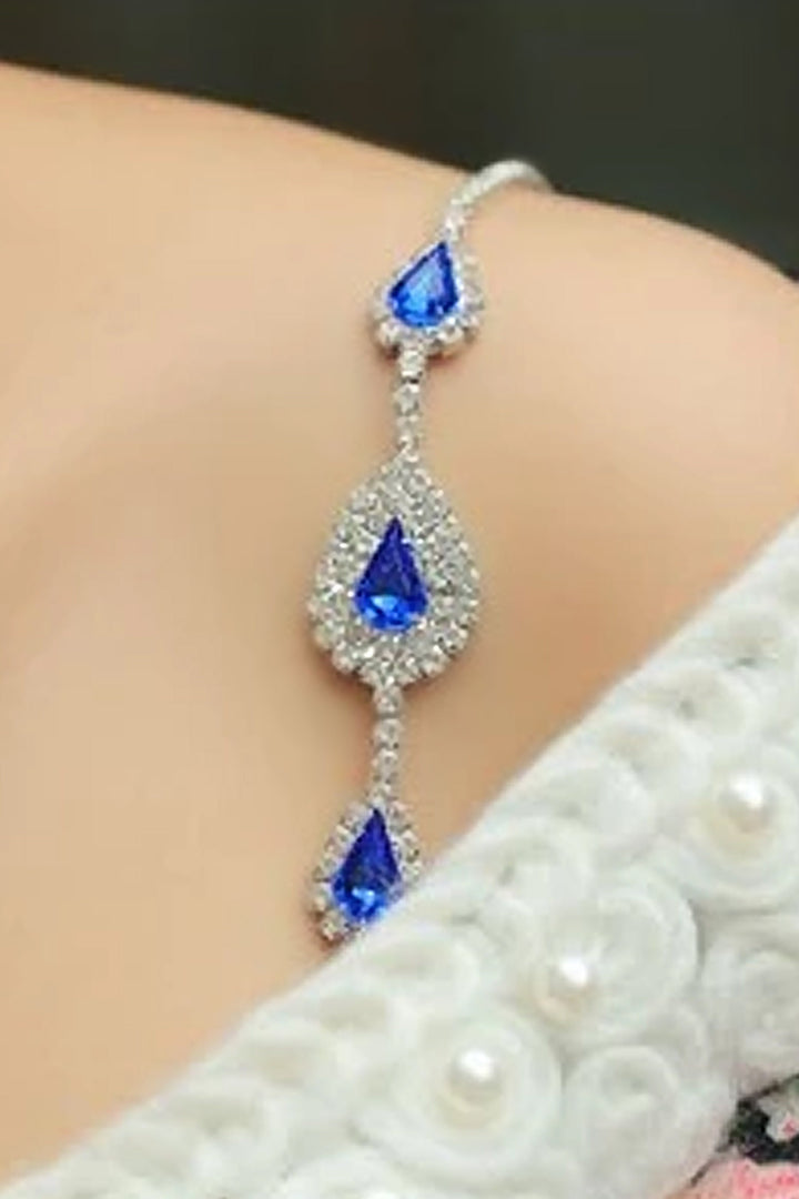 Silver & Blue Crystal Rhinestone Bra Strap, Body Jewellery Chain Removable Bra Strap, Dress Strap, Cami, Crop Top and Bikini Strap (48 Hour Dispatch)