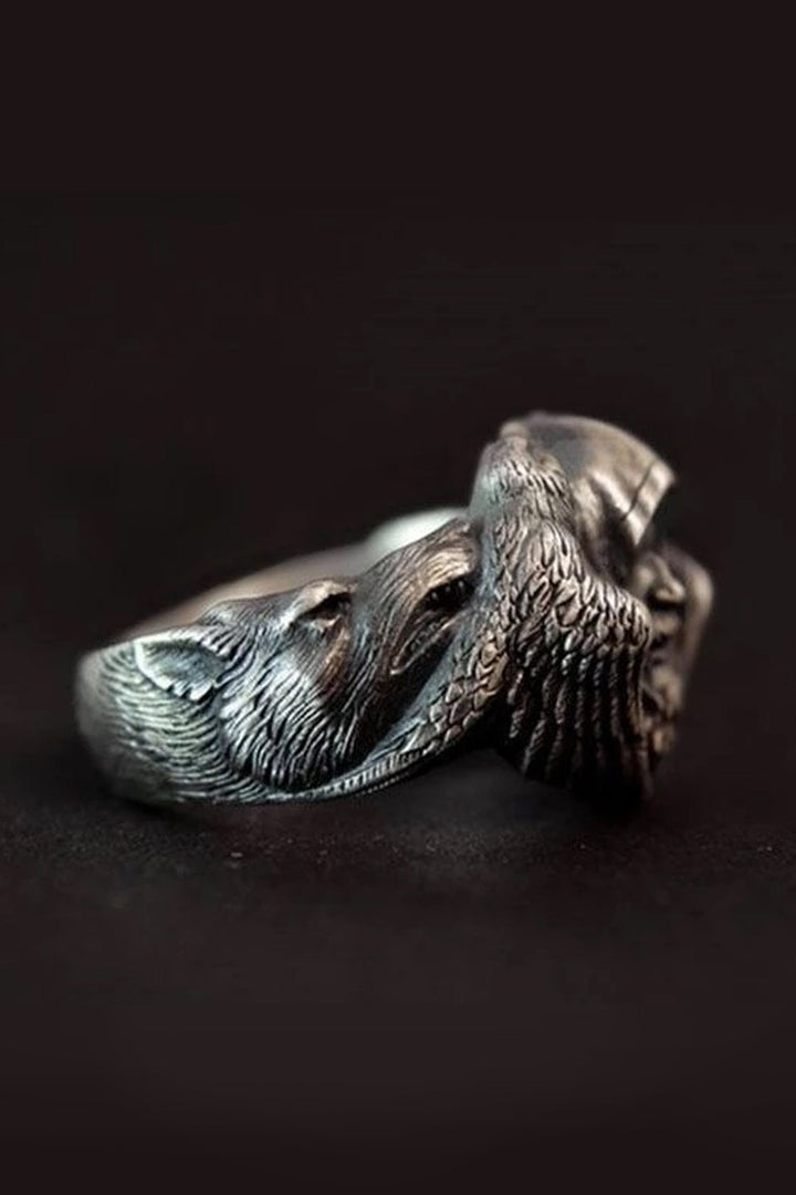 Norse Mythology Silver Viking Ring, Chunky Odin Sculpted Stainless Steel Ring (48 Hour Dispatch)