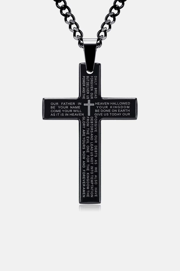 Black & Silver Bible Engraving Crucifix Pendant Chain Necklace, Chunky Cross Pendant Stainless Steel Chain Necklace  (48 Hour Dispatch)