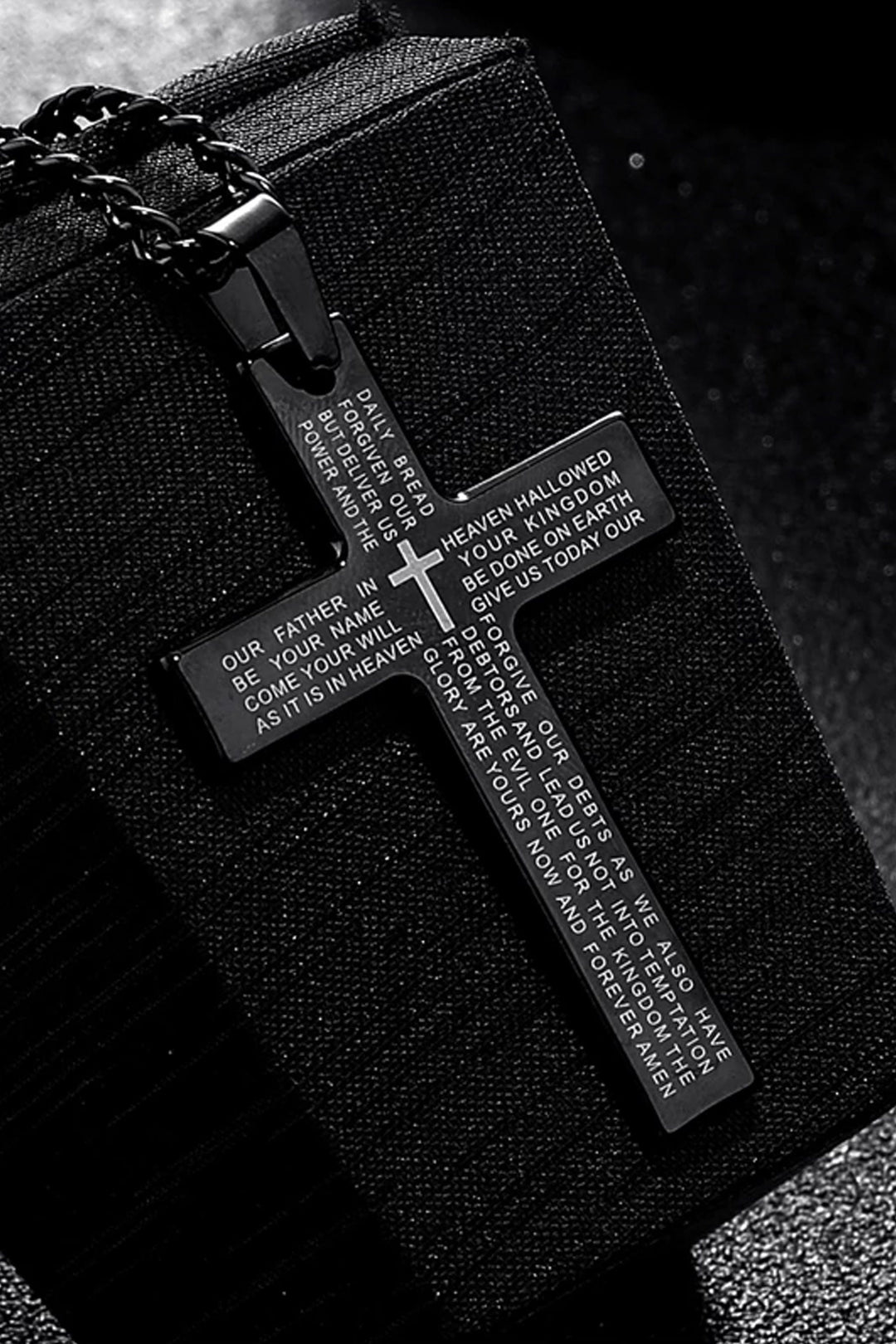 Black & Silver Bible Engraving Crucifix Pendant Chain Necklace, Chunky Cross Pendant Stainless Steel Chain Necklace  (48 Hour Dispatch)