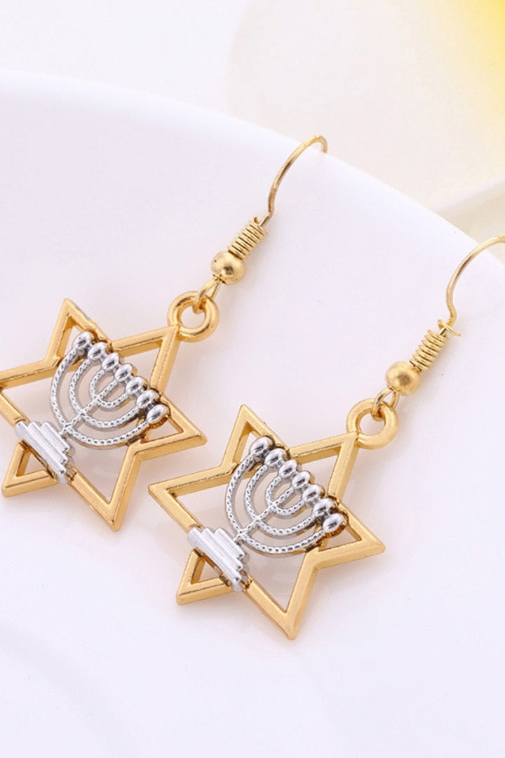 Silver & Gold Menorah Judaica Dangle Drop Earrings, Star of David Earrings, Jewish Pendant Charm Earrings (48 Hour Dispatch)