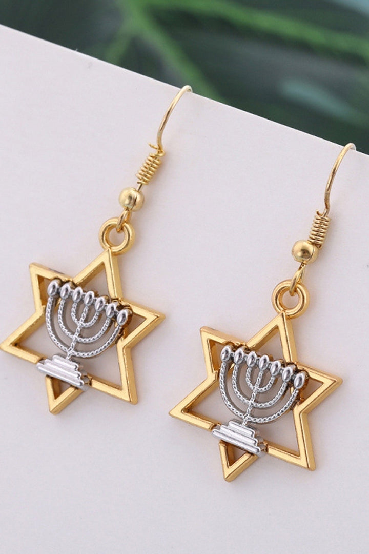 Silver & Gold Menorah Judaica Dangle Drop Earrings, Star of David Earrings, Jewish Pendant Charm Earrings (48 Hour Dispatch)