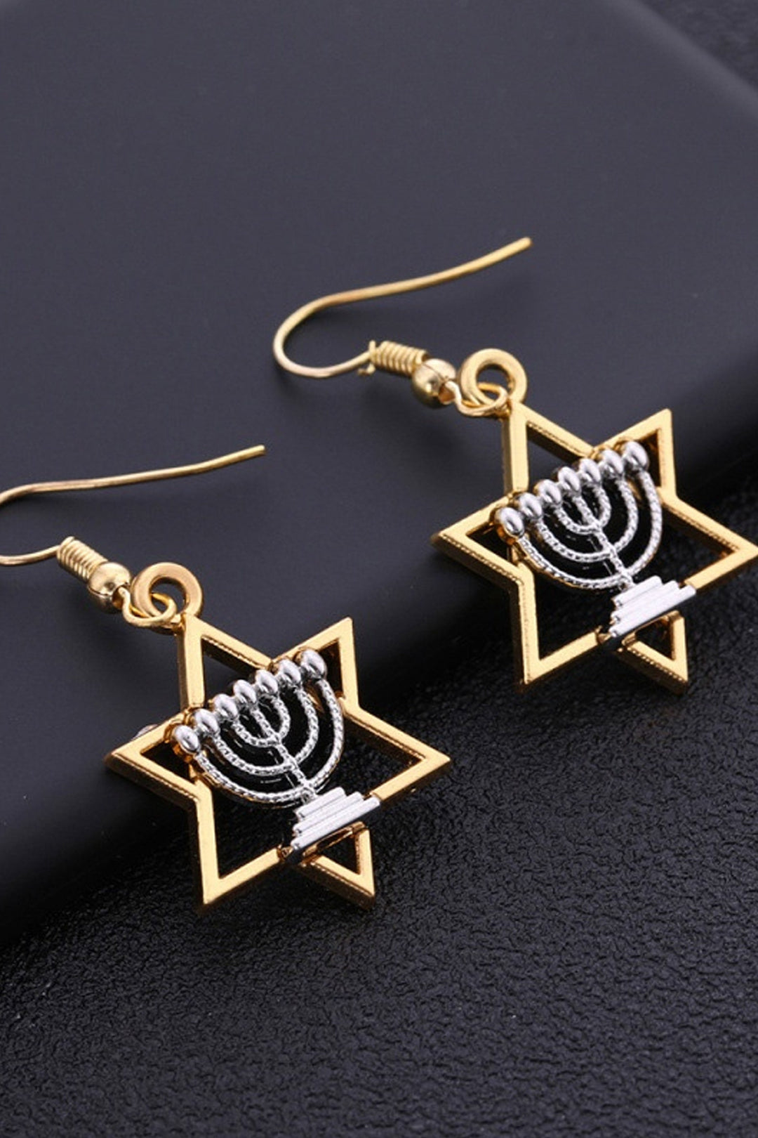 Silver & Gold Menorah Judaica Dangle Drop Earrings, Star of David Earrings, Jewish Pendant Charm Earrings (48 Hour Dispatch)