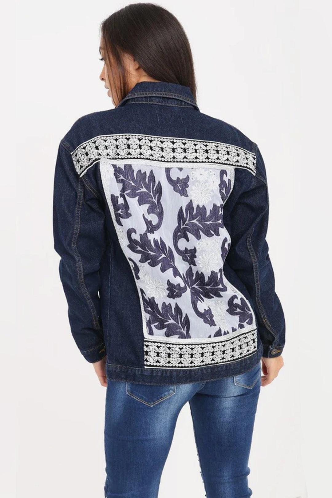 Y2K Embroidered Dark Blue Wash Denim Jacket, Available in Gold & Silver Design